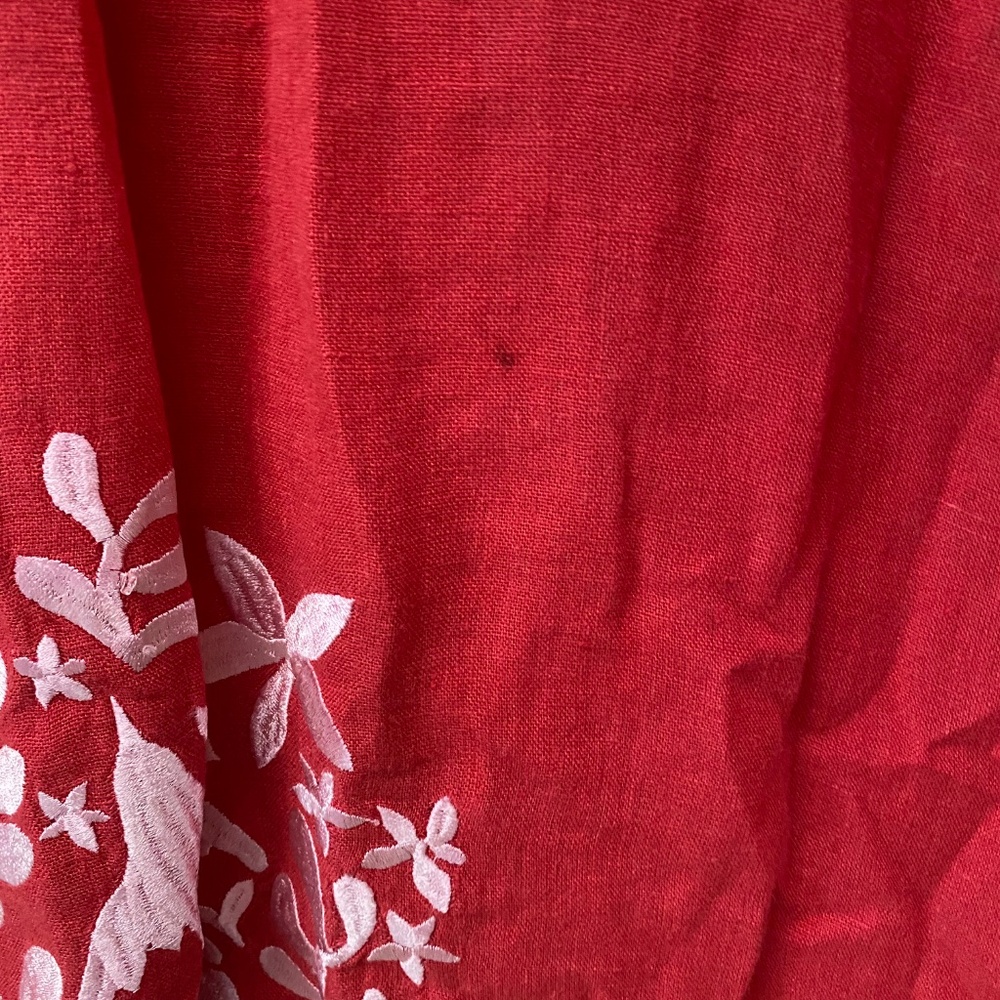 Voyageur by Mersea Red 100% Linen Palermo Embroidered Maxi Vacation Dress Size M - Picture 12 of 12